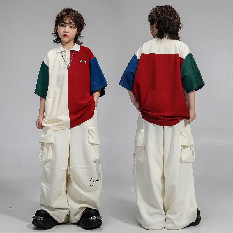 Child Hip Hop Costume Boys Summer Loose T-shirt Cargo Pants Sets Girls Dance Baggy Jogger Child Streetwear Kids Jazz Clothes