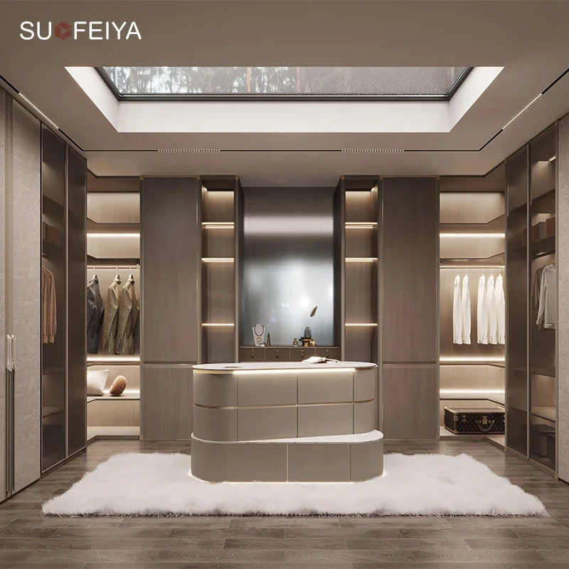SUOFEIYA Customized Modern Luxury Wood Melamine Bedroom Cabinets Walk In Closet System
