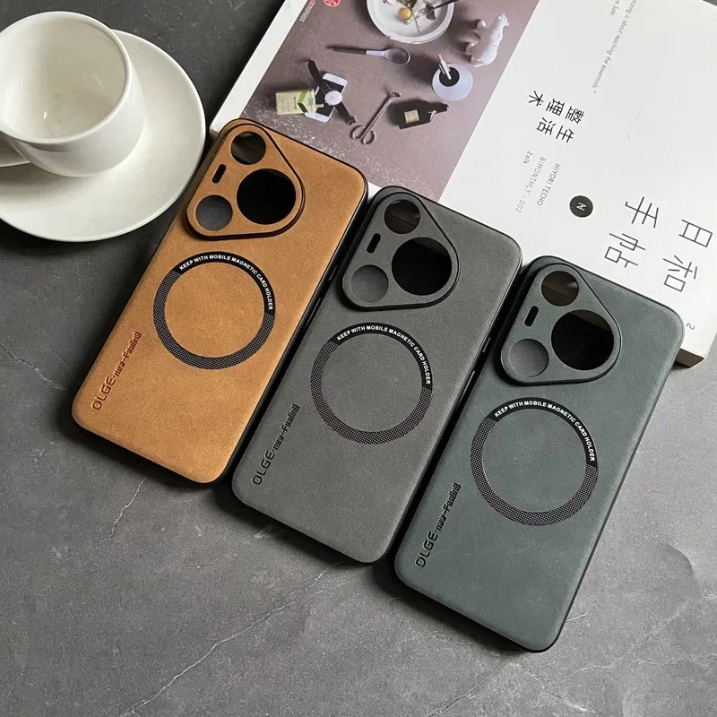 Magnetic Leather Phone Case for Huawei Pura 70 Pro+ P60 P50 P40 Mate 60 50 40 30 Pro Plus Nova 12 11 Ultra 10Pro Fuax Back Cover