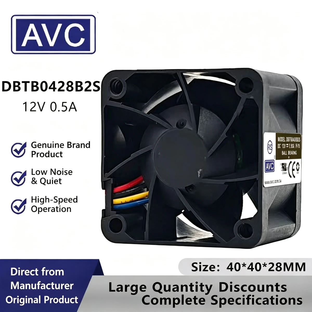 Original AVC DBTB0428B2S DC12V 0.50A 4028 4-Wire PWM Cooling Fan for Temperature Control