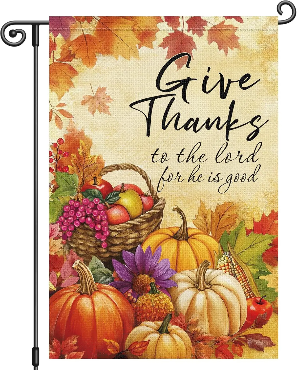 Louise Maelys Fall Thanksgiving Garden Flag Give Thanks Pumpkin Fruit Floral 12x18 Inch Double Sided Maple Holiday Seasonal  LLX