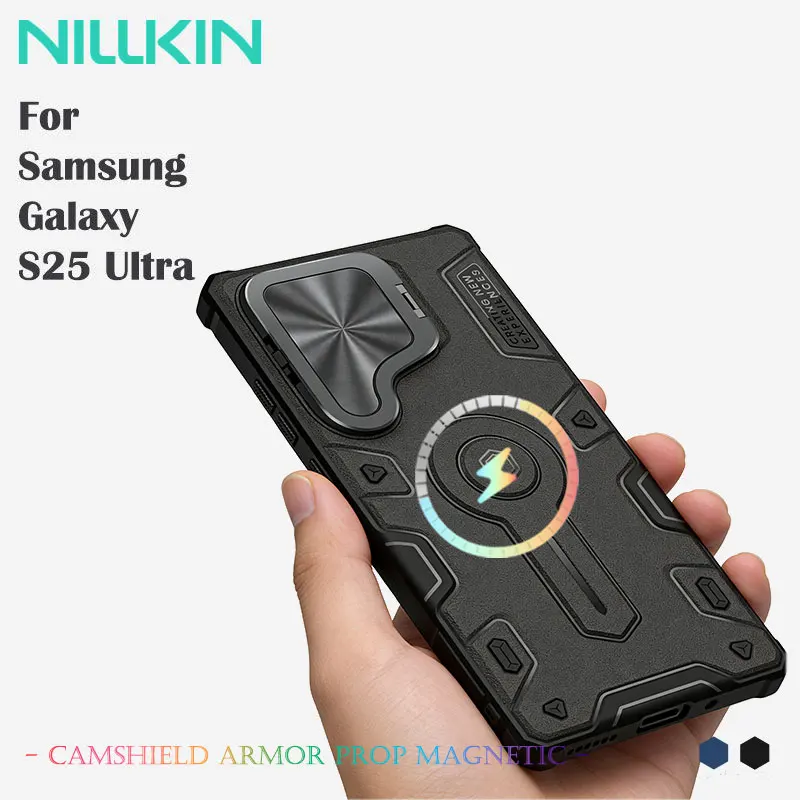

NILLKIN CamShield Armor Prop Magnetic Case for Samsung Galaxy S25 Ultra, Lens Cover Stand, Comprehensive Anti-Fall, TPU + PC