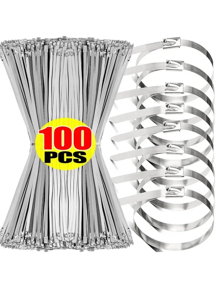 Attaches de câble autobloquantes en métal, vente en gros, câbles robustes réutilisables, organisateur d'attaches, fermeture à glissière multifonction en acier inoxydable