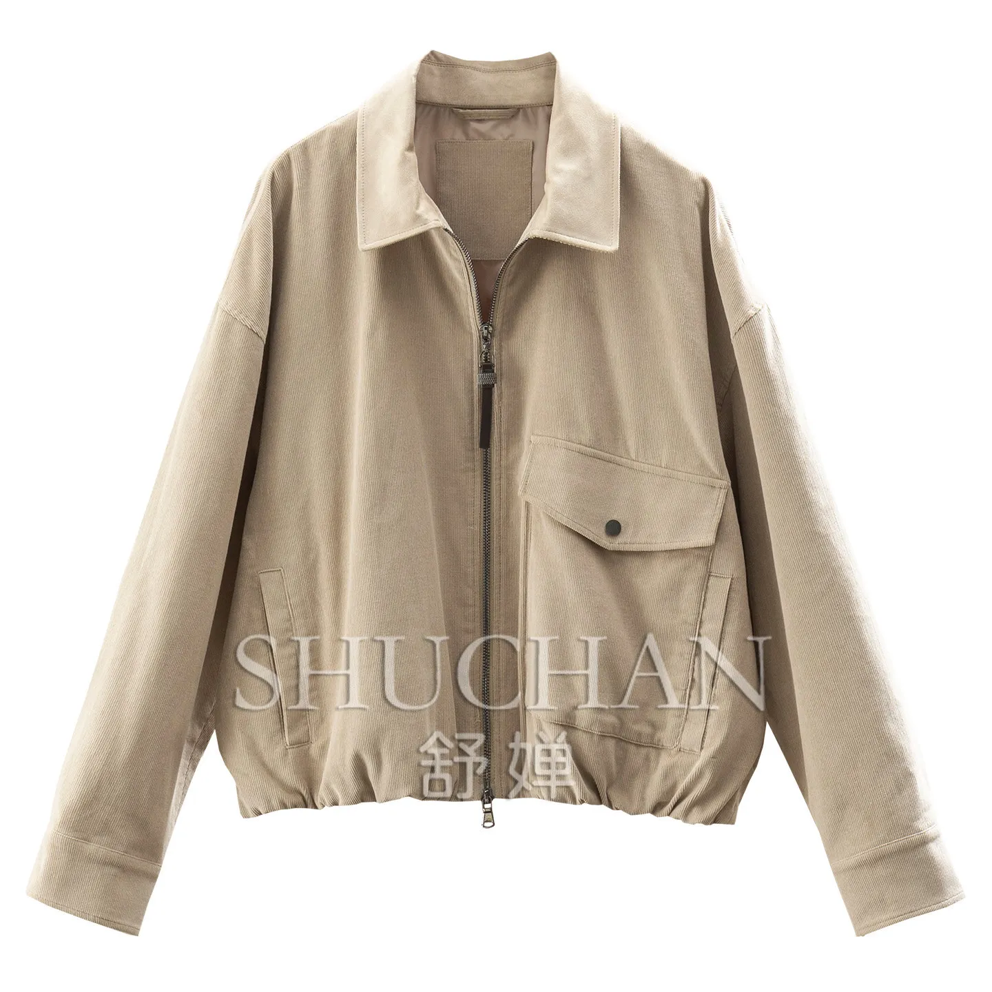 Simplified Slack Law Loose 100% Cotton Corduroy Lapel Jacket Women F567 cropped bomber jacket women