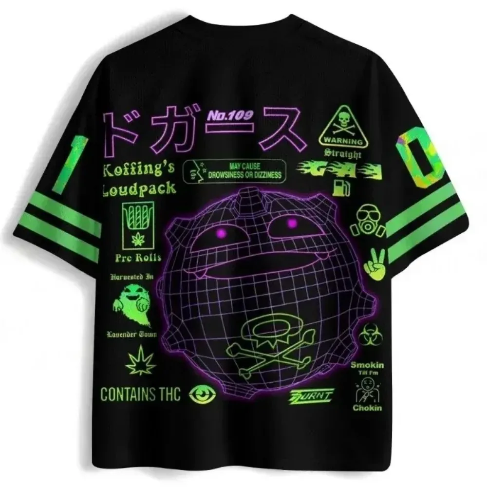Harajuku Gengar 3D-gedrucktes, schnell trocknendes, atmungsaktives Sport-T-Shirt mit V-Ausschnitt für Herren und Damen, Street Casual Fashion Y2K Eltern-Kind-Kleidung – Detail 3