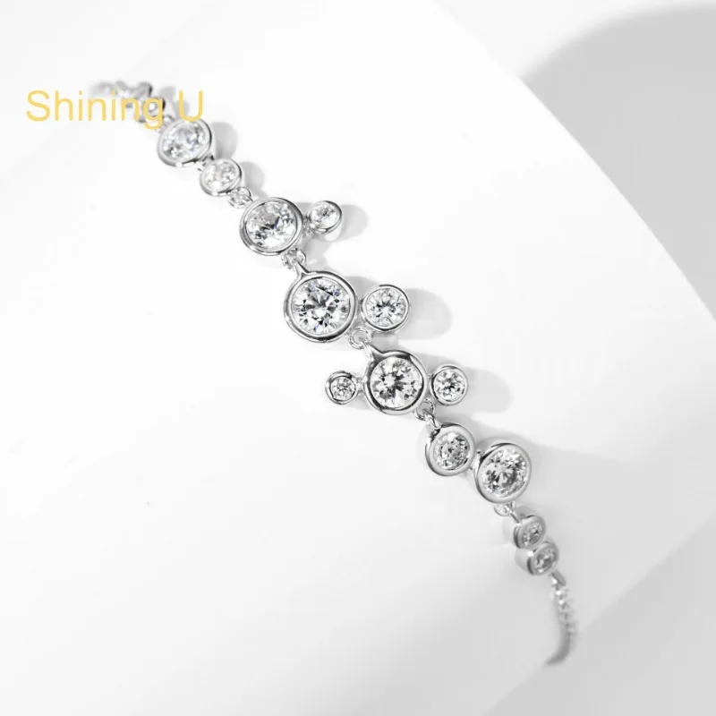

Shining U S925 Silver Round High Carbon Daimond Gems Bracelet for Women Fine Jewelry Summer