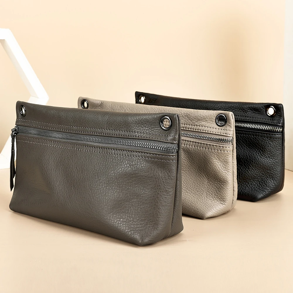 Genuine Leather Crossbody Bags for Women, Soft Leather Shoulder Clutch Purse, Multi-Zipper Adjustable Strap Messenger Bag view 2