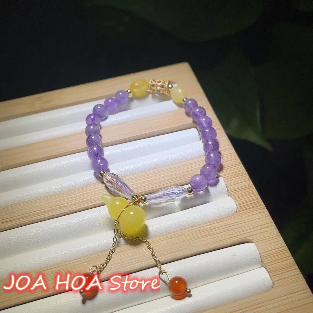 Natural Chalcedony Agate Jade Round Bead Accessories String Bangle Amethyst Handchain Handcrafted DIY Bracelet Jewelry