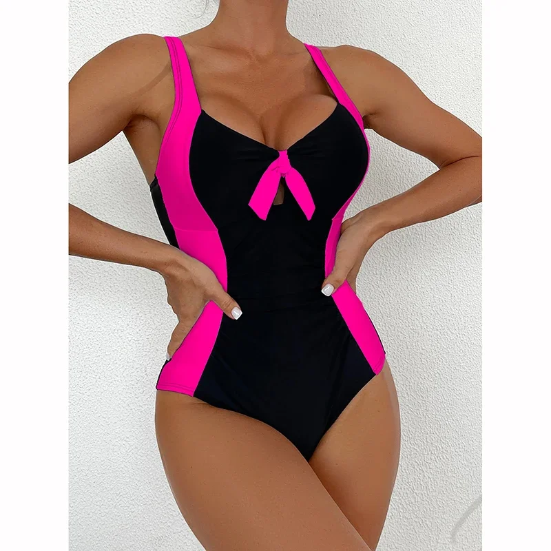 Sexy Block Color Swimwear Women Swimsuit 2025 New One Piece Swimsuit Bikini Bathing Suit Beachwear Biquini Female