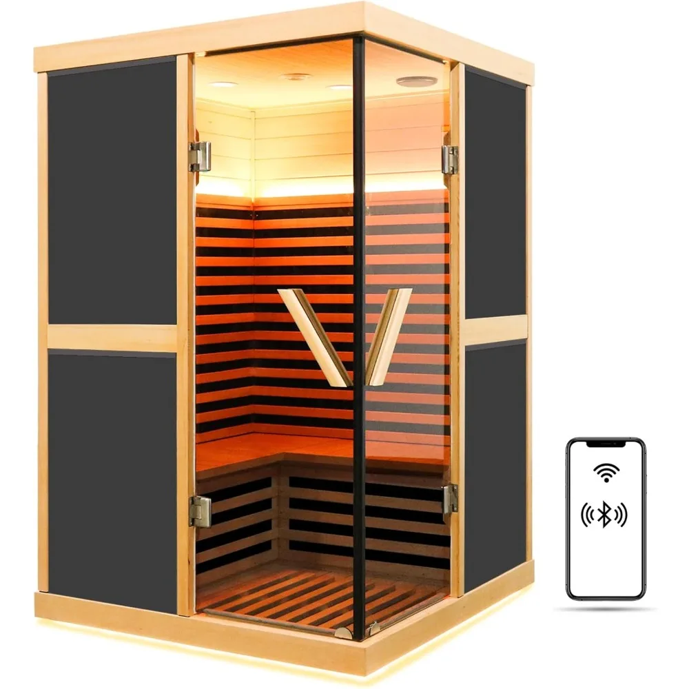 Far infrared sauna, 1980W phototherapy lamp, Canadian fir wood, 2-3 people, home with Bluetooth speaker, indoor dry sauna