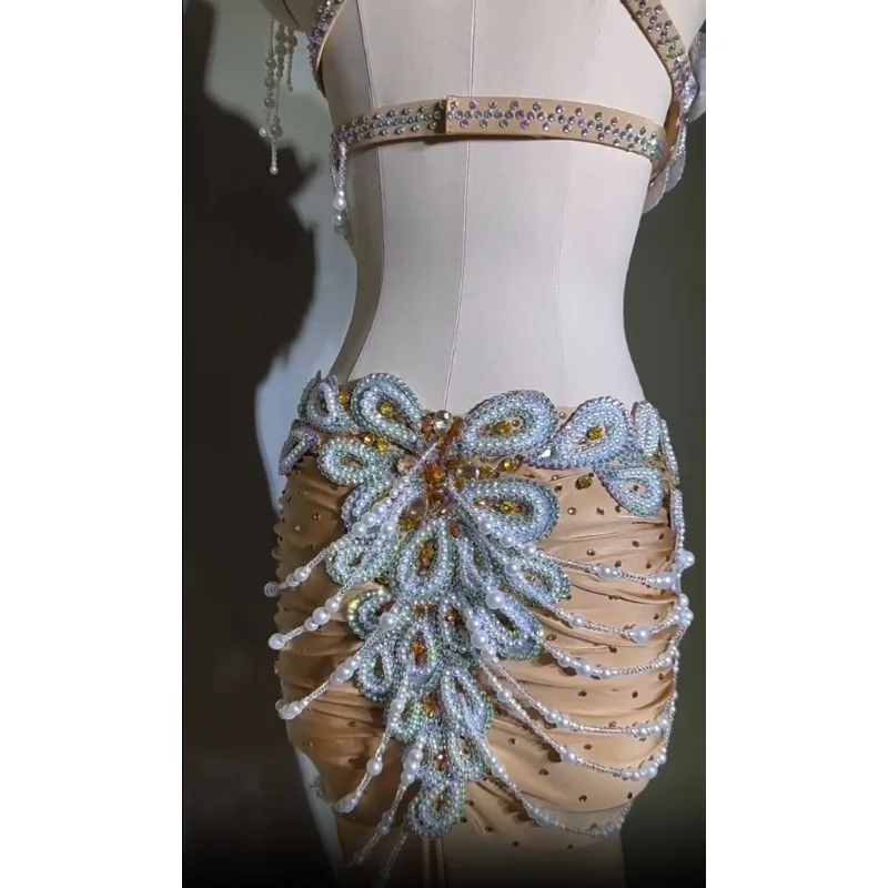 Customized Women Belly Dance Performance Costume High Waist Sexy Hollow Out Big Skirt Team Competition Uniform Belly Dancing Bra