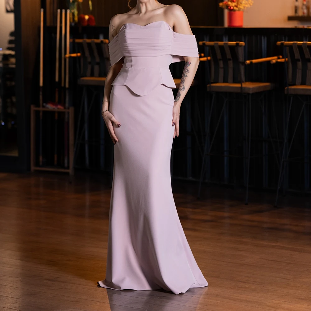 

A-line Mermaid Evening Dresses Floor-length Off The Shoulder Sleeveless Prom Gown Fashion Pleat Simple Draped Customized Gowns