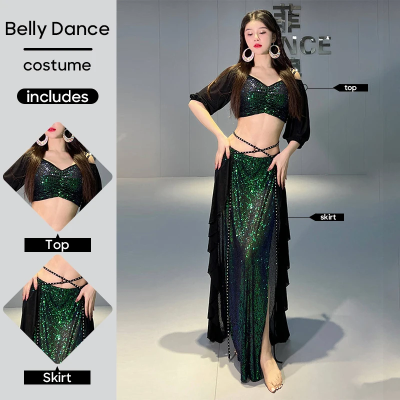 Belly Dance Costume Set Outfit Wear Top Skirt Suit M L XL Size For Adult Women Stage Performance Personal Practice Clothes