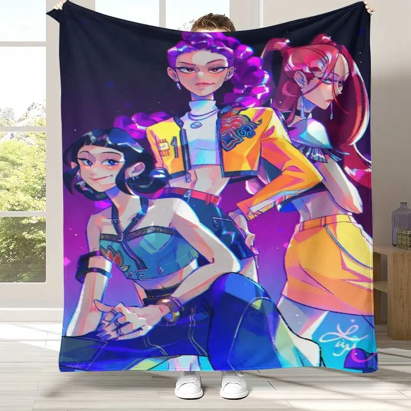 Kpop D-Demon H-Hunters Girl Group Cartoon Soft Flannel Blanket,Cozy Throw Blanket for Bed,Sofa,Living Room,Picnic,,Home Decor