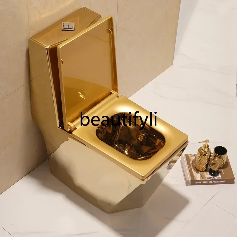 

YH3 One-piece flush gold toilet siphon square diamond colored ceramic toilet