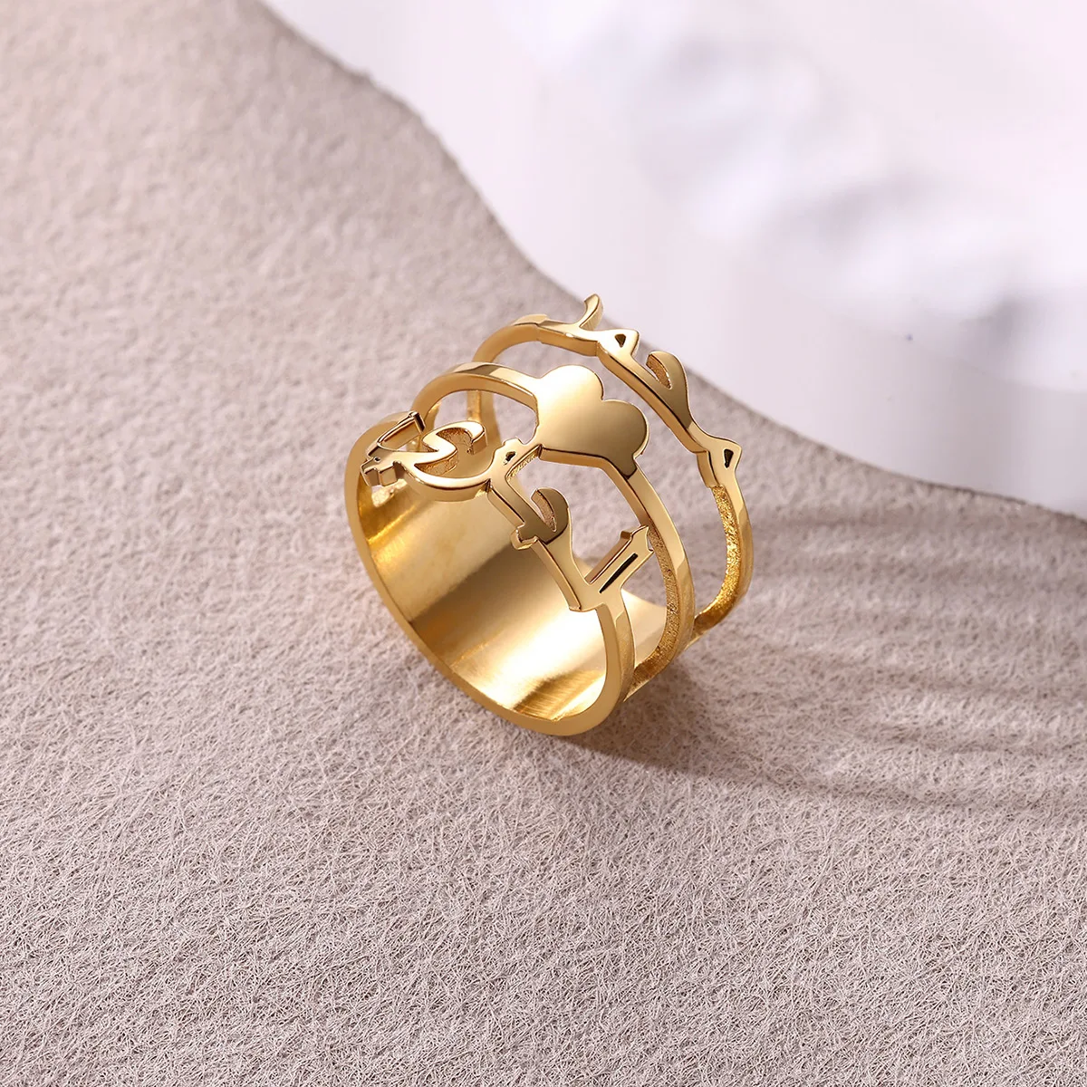 Custom Broad Surface Name Heart Rings Women Unisex Gold Color Personalization 6-10 Size Wedding Bride Jewelry Stainless Steel