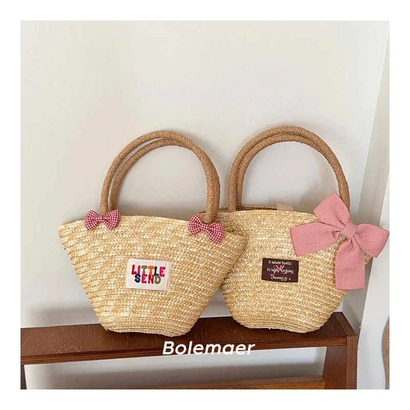 

Children's Bag Spring/Summer New Handbag Wheat Straw Girls' Vacation Beach Bag Kids Accessories