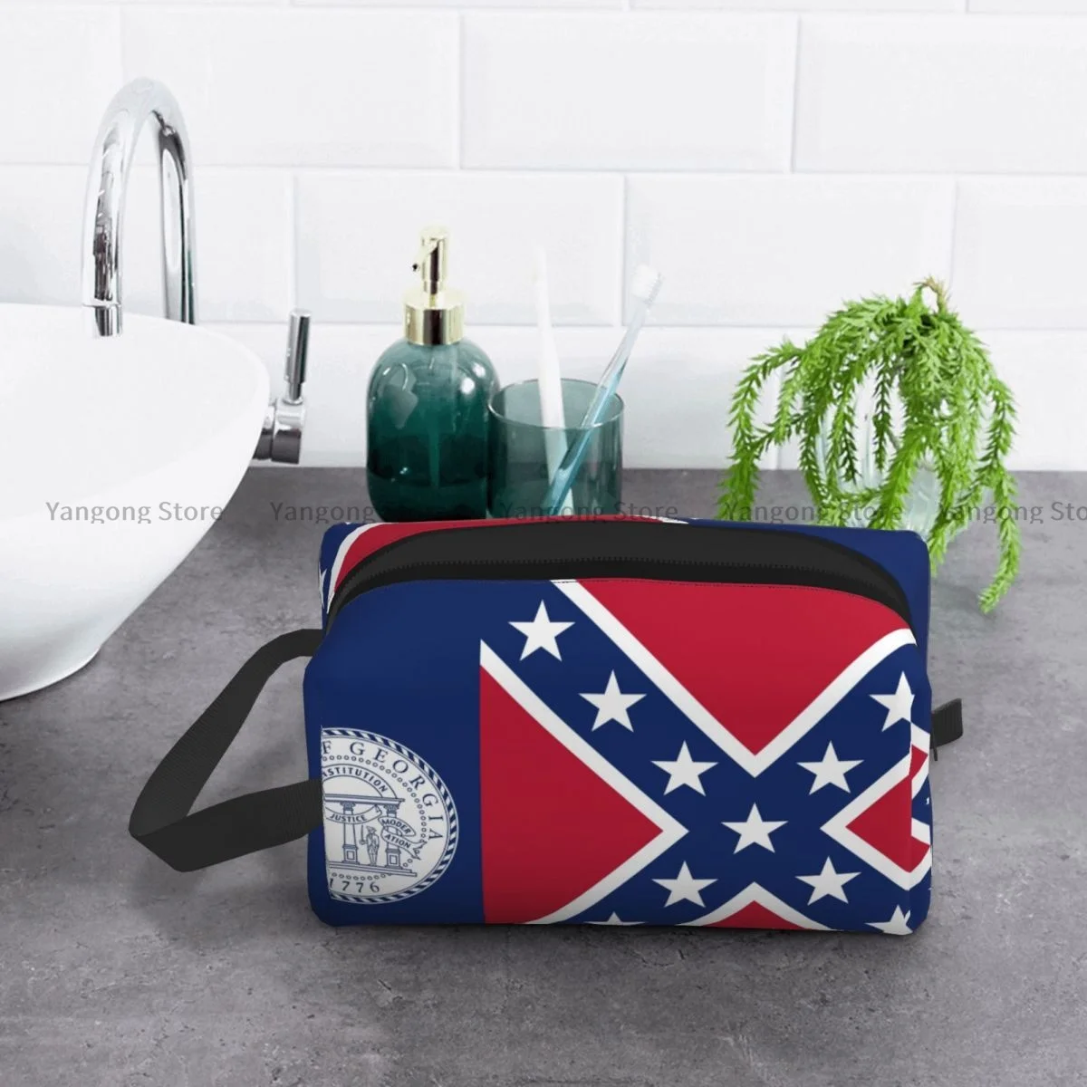 Travel Cosmetic Bag Zipper Wash Toiletry Bag Flag Of The State Of Georgia Makeup Organizer Portable Storage Pouch