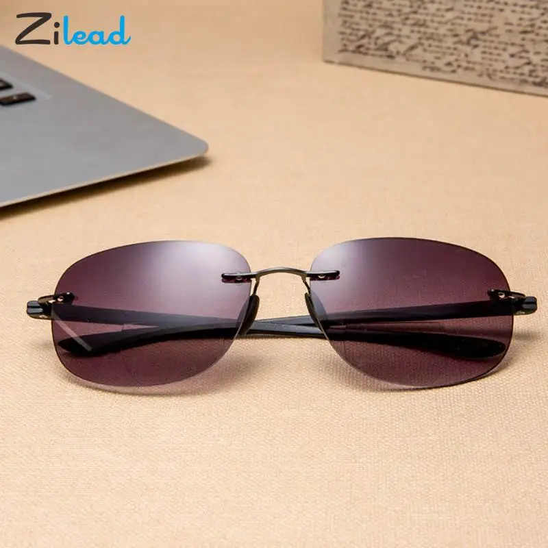 Zilead Sun Reading Glasses Fashion Women Men Rimless Double Light Near far Presbyopia Eyeglasses Dark Lenses Reading Spectacles