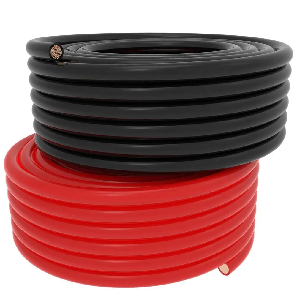 Pure Copper 2 AWG 16FT Welding Battery Cable Set Red Black Power Inverter Positive Negative Solar RV Boat Spark-resistant