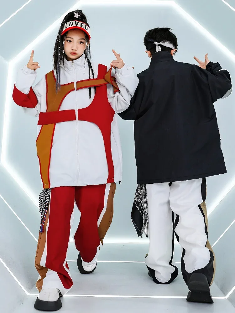 Dziewczęta Hip Hop Kontrastowa kurtka Spodnie sportowe Chłopcy Street Dance Płaszcz Streetwear Dzieci K-pop Jazz Zestaw ubrań Dzieci Mundury szkolne