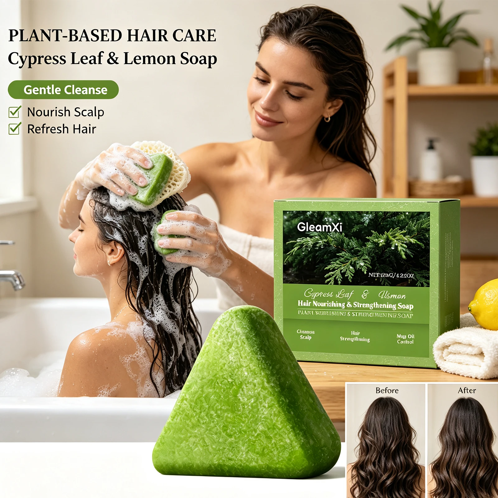 120g Platycladus Leaf Hair Soap Cleansing Nourish Hair Follicles Promote Healthy Hair Boost Growth Improve Thin Hair Condition