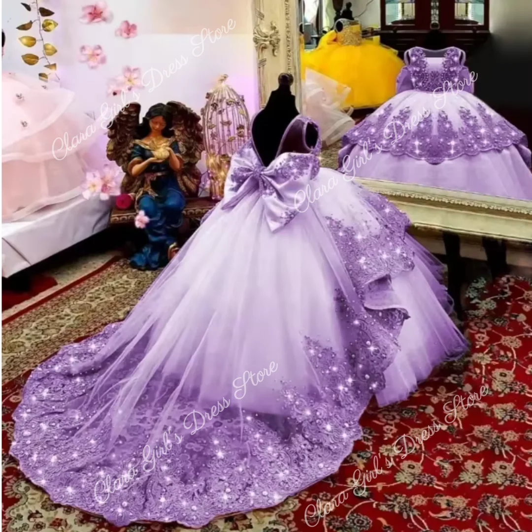 Бальное платье из тюля без рукавов с открытой спиной и бантом, украшенное кружевной аппликацией и шлейфом, элегантный дизайн для официальных мероприятий, свадеб