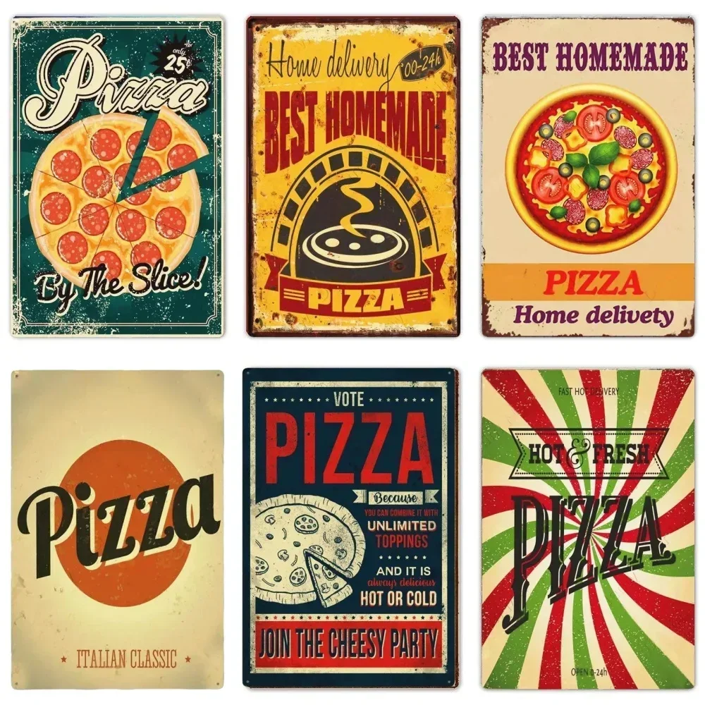 Great Food Vintage Metal Signs Pizza Zone Plaque Pub Bar Home Decoration Best Homemade Posters Italian Pizza Wall Art Plate