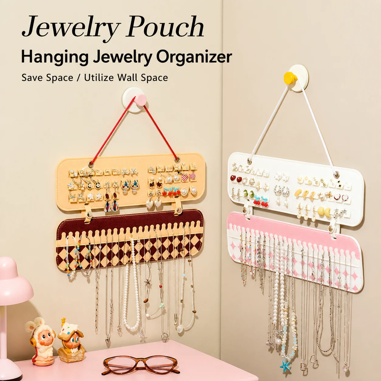Necklace Storage Organizer Cute Wall Hanging Organizer Bracelet Storage Bag Visible Earring Storage Bag For Behind Door Beside