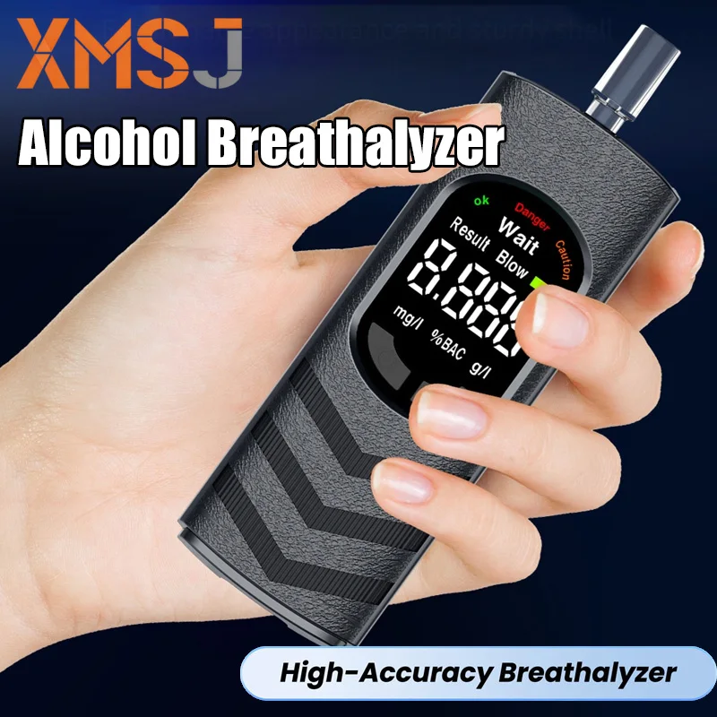 XMSJ Professional Alcohol Tester Breathalyzer with Voice Prompt LCD Display Rechargeable Includes 5 Mouthpieces for Car Home Use