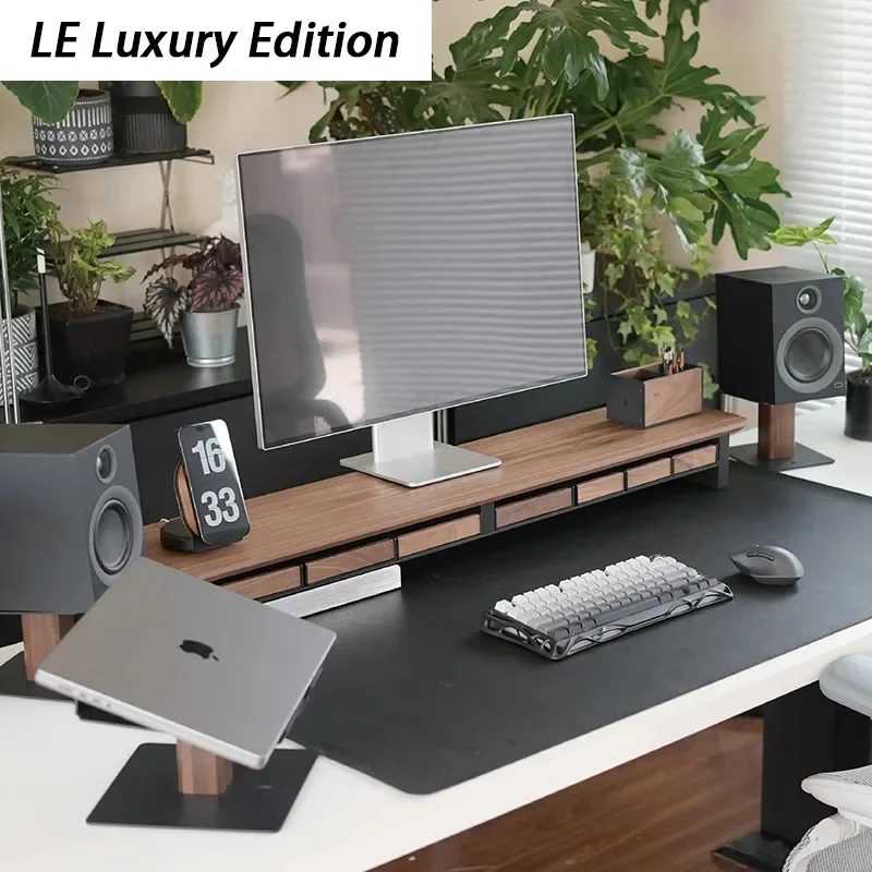 LE Luxury Type Modular Display Height Stand Set Walnut Wood Desktop Storage Box Computer Elevated Rack Kits Desktop Office Stand