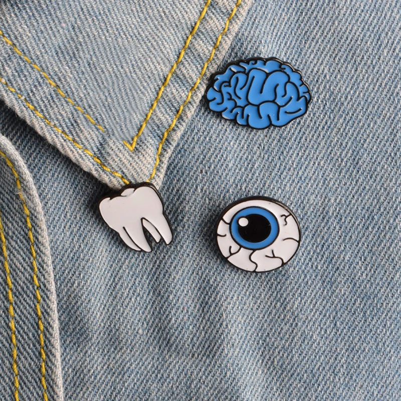 Brain Eye Tooth Metal Brooch Pins Button Pins Brooch Denim Jacket Pin Badge Funny Gift Fashion Jewelry Cartoon Cute Organ