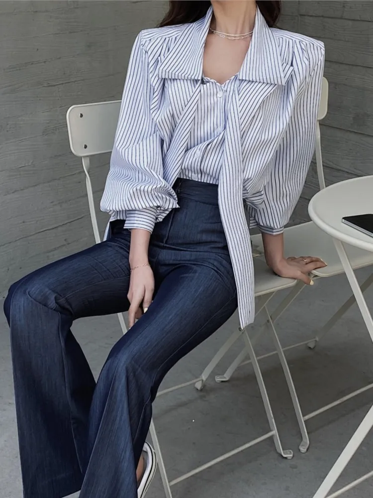 Women Elegant Casual Stripe Long Sleeve Shirts Spring Vintage Chic Party Birthday Clothes Female Business Formal Blouses Tops