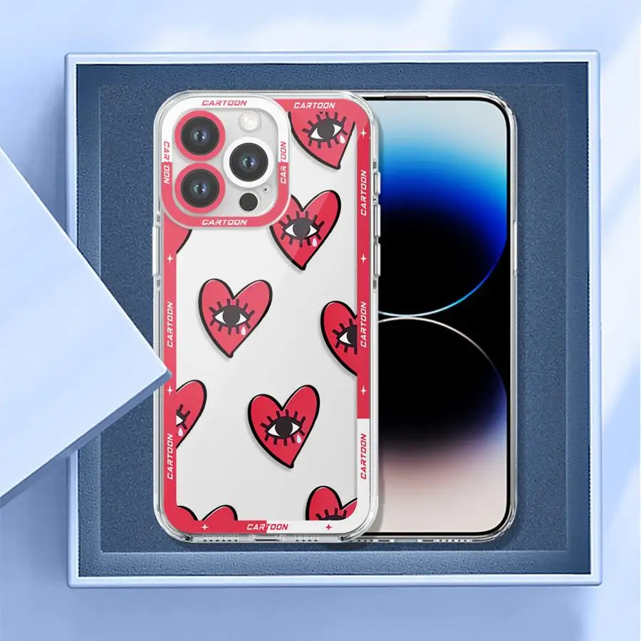 아이폰 15 14 16 플러스 13 12 11 프로 맥스 XR 16e XS 17 에어 7 8 SE용 러브 아이 아트 케이스 클리어 커버