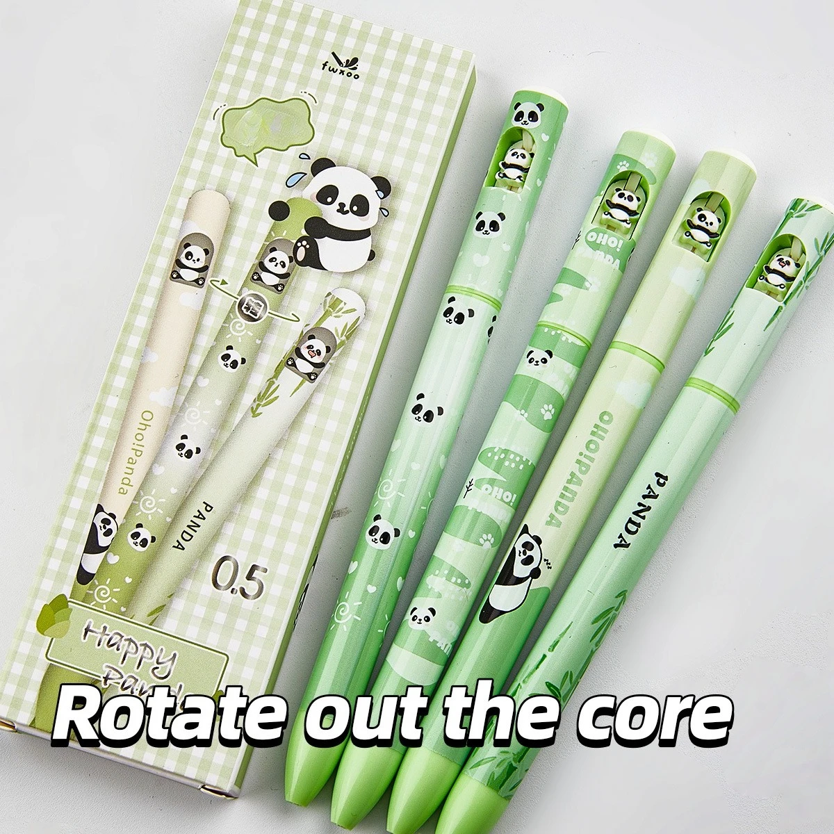 4 Pcs Cute Panda Rotating Ballpoint Pens, 0.5mm Fine Tip Smooth Ink, Ideal for Notes, Diaries, Exams, School, Office, Gift
