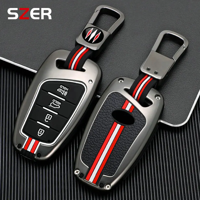 Metal Car Key Case Cover Fob Keychain For Hyundai Grandeur HG Sedan Santa Fe 3DM Grand SantaFe 2018 IX45 EQUUS Azera Genesis G80