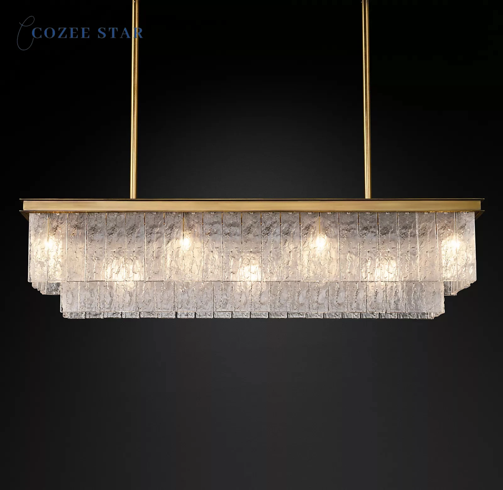 

Glace Rectangular Chandeliers Modern Retro LED Glass Brass Chrome Hanging Lamps for Ceiling Living Room Dining Room Lustre