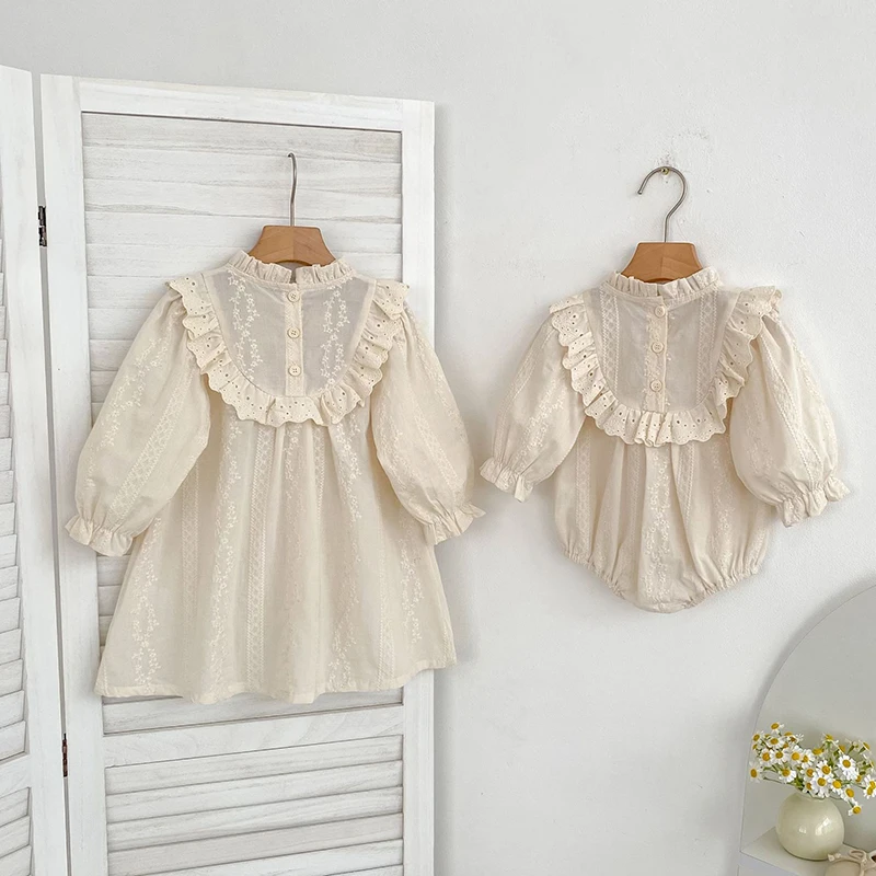 2025 New Autumn Children Clothes Sister Dress Kids Princess Dresses Baby Romper Long Sleeved Cotton 2-6Yrs Girl Party Dress