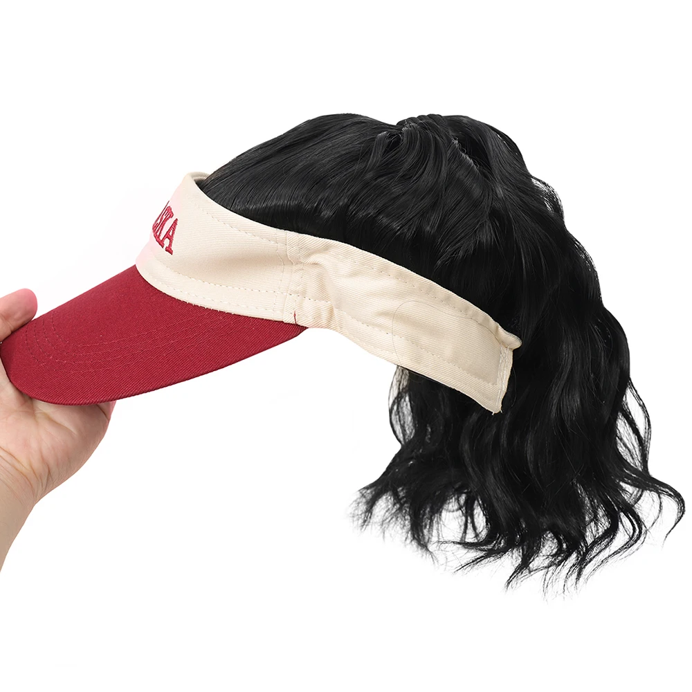 12 inches Synthetic Natural Curly Hair Ponytail Extension Wig Travel Beach Shade Baseball Cap All-in-one Easy to Wear Hat Wig