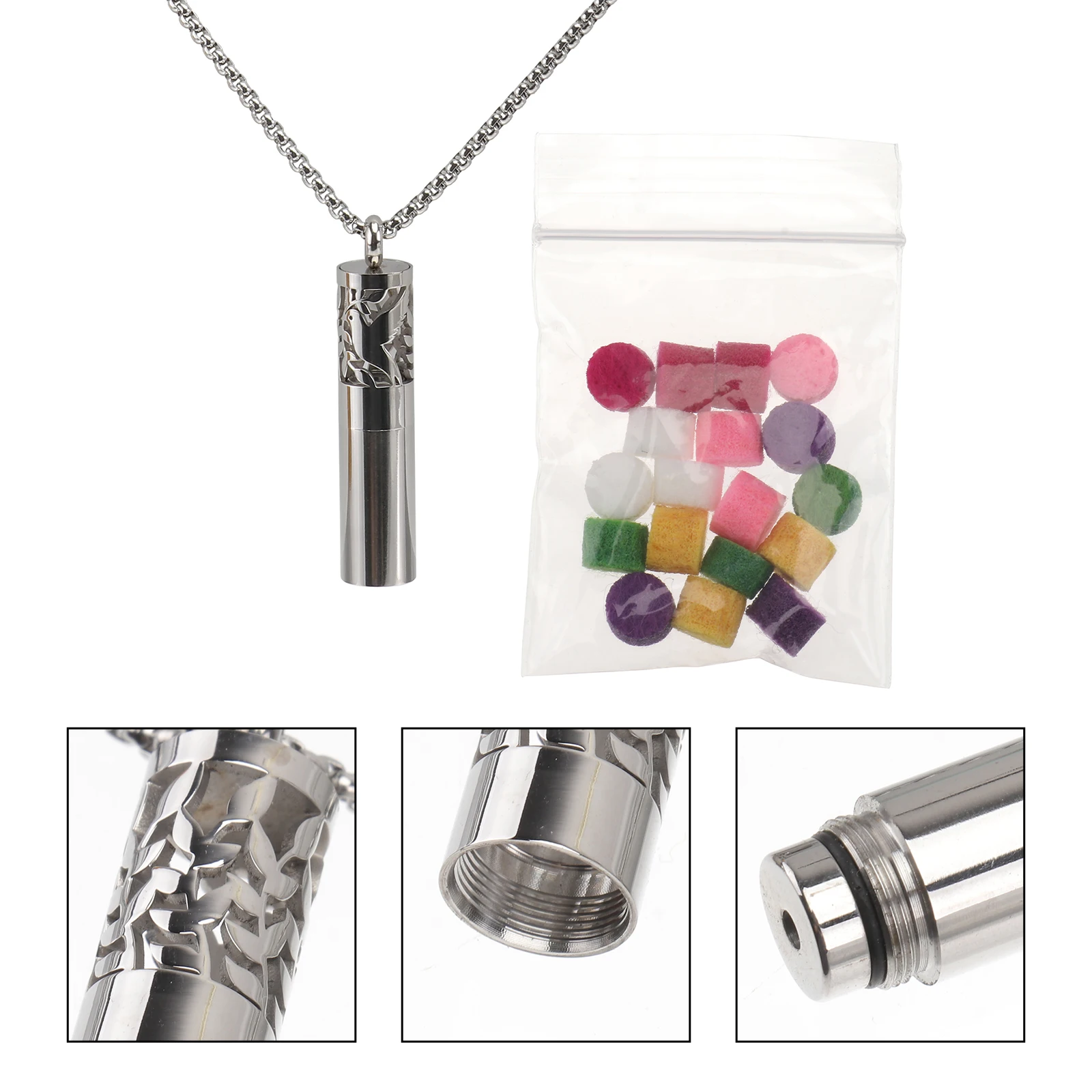 

1 set Aromatherapy Necklace Cylinder Essential Oil Bottle Fragrance Pendant Stainless Steel Collarbone Accessories Jewelry
