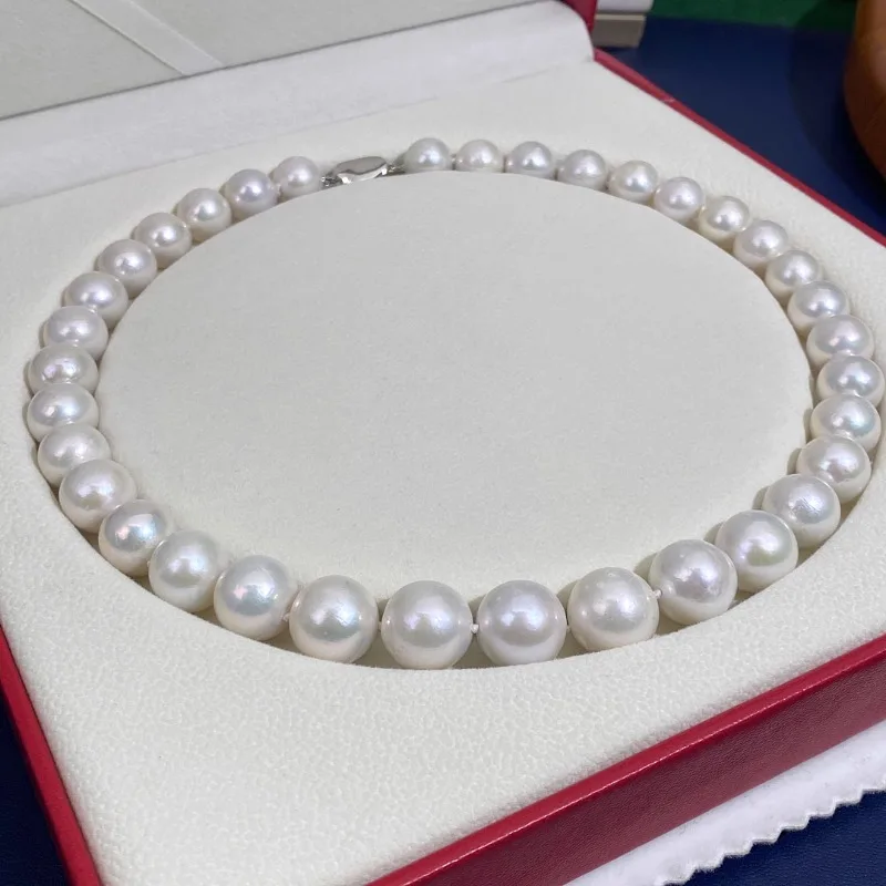 

White Pearl Necklace, 11-14mm Natural Genuine Pearls, 925 Silver, Like Moonlight on Your Skin AAA888