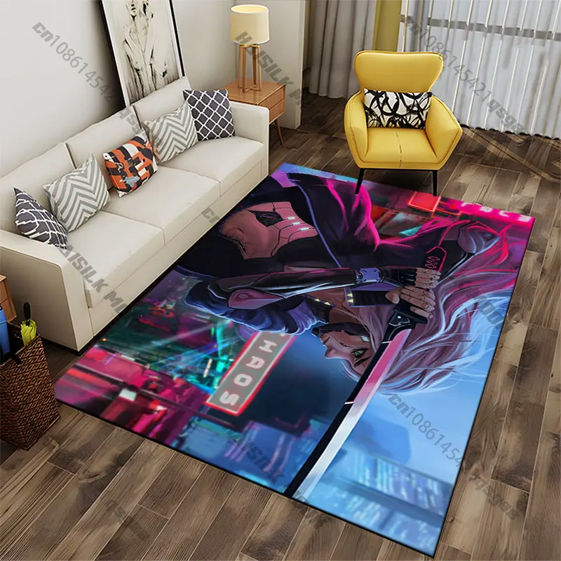 Futuristic warrior holding katana carpet Yoga living room room decor children's crawling mat doormat area rug games mat