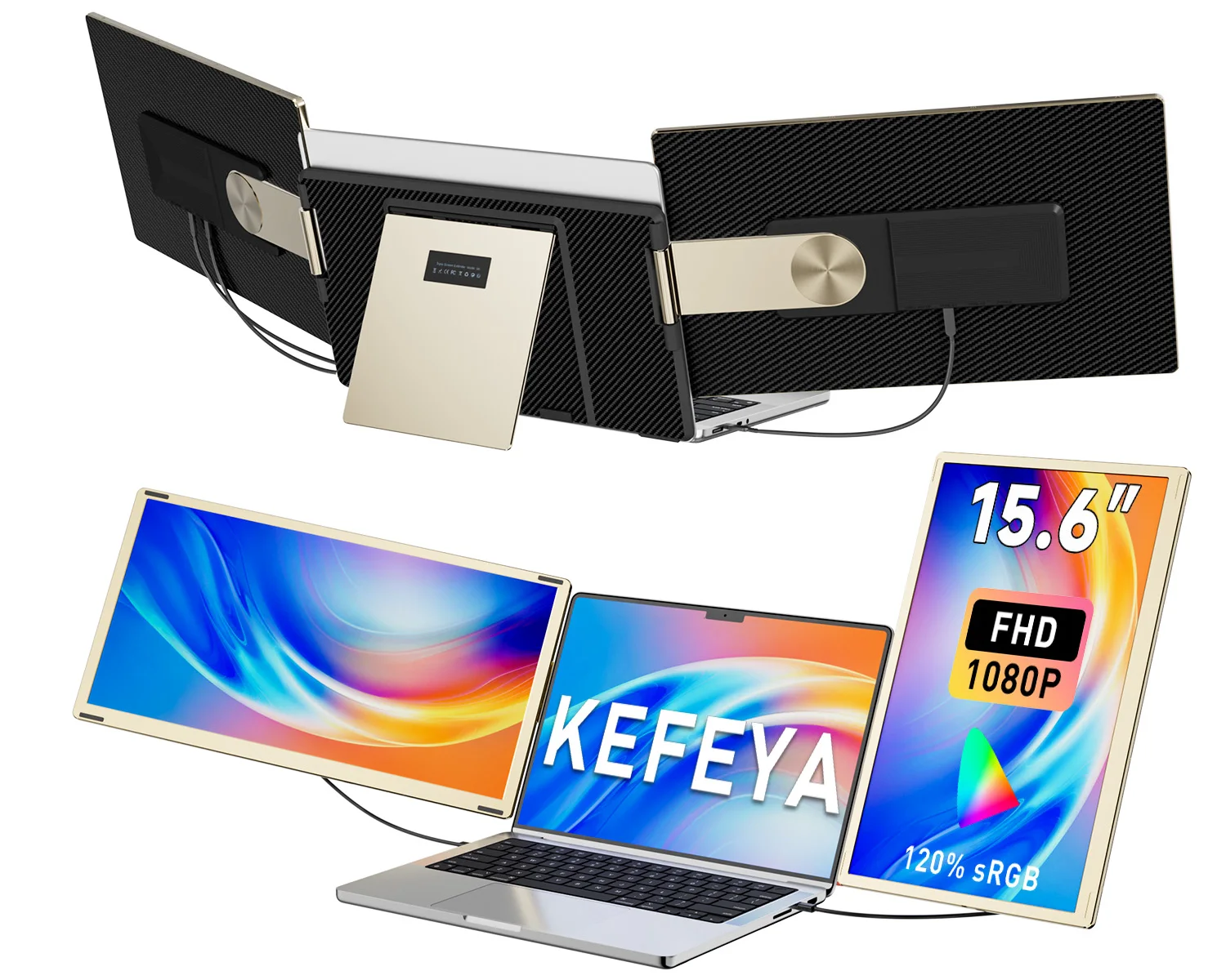 KEFEYA schermverlenger, 15,6 inch, met dubbele/drievoudige schermuitbreiding, geschikt voor laptops van 13 tot 17,3 inch, USB-C- en HDMI-aansluiting, direct klaar voor gebruik, ondersteunt spiegel-,