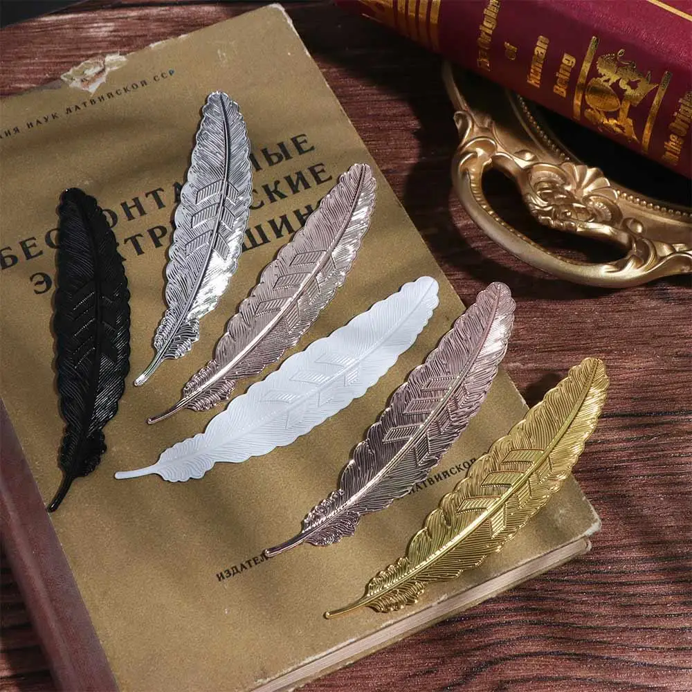 1pc Creative Feather Retro Bronzing Metal Bookmark Student Bookmark Teacher's Day Gift Office School Supplies