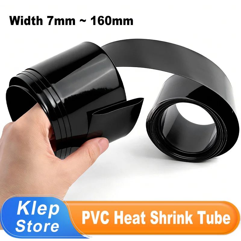 1 - 20m PVC Heat Shrink Tube Black Battery Films Width 7mm ~ 160mm Insulated Sleeving Protection Wrap for Lithium Battery Packs