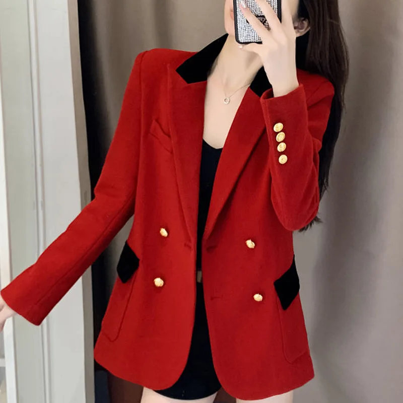 Fashion Lapel Button Spliced Loose Korean Blazer Women\'s Clothing 2023 Autumn New Casual Tops All-match Office Lady Blazers