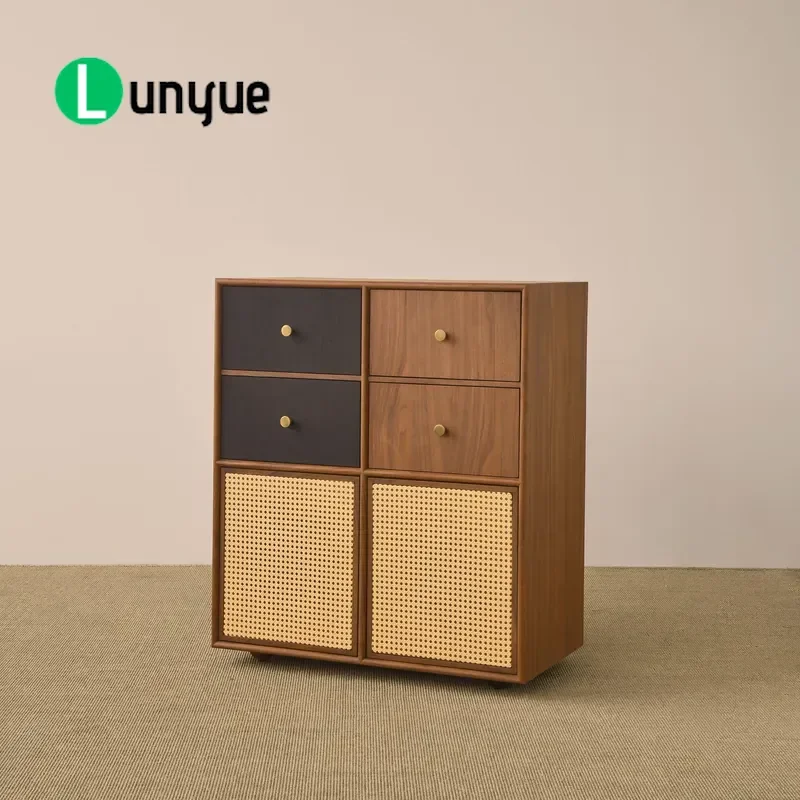 Contrasting Color Splicing Rattan Side Cabinet Niche Design Personalized Locker Customizable Storage Furniture For Living