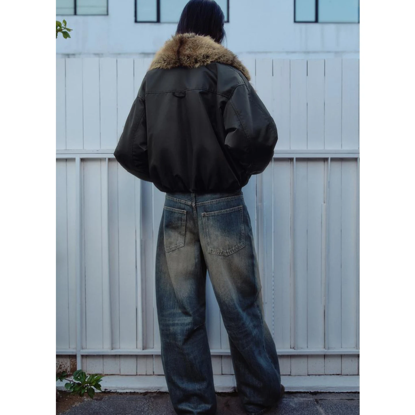 شتاء جديد المرأة الطيارين Jaet معطف طويل Sve فو الفراء تأثير بدوره إلى أسفل طوق ort عادية Sle ألياف البوليستر 00%