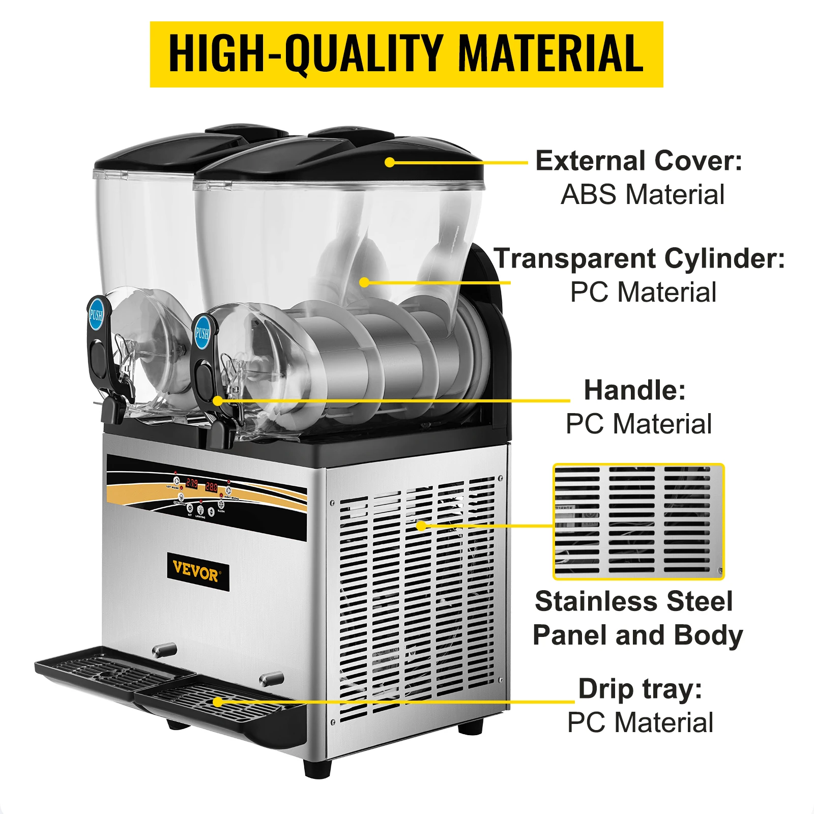 Succebuy 1000W Commercial Slushy Machine 15Lx2 Tank Margarita Maker Stainless Steel Smoothie Frozen Drink Maker for Supermarkets