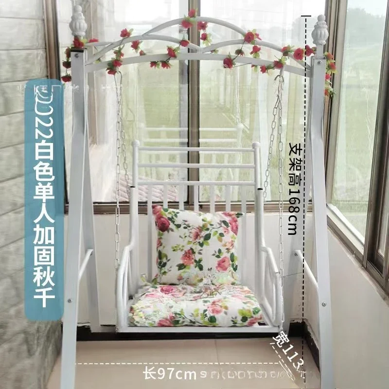 Single wrought iron courtyard swing, indoor balcony hanging chair, casual furniture outdoor photo
